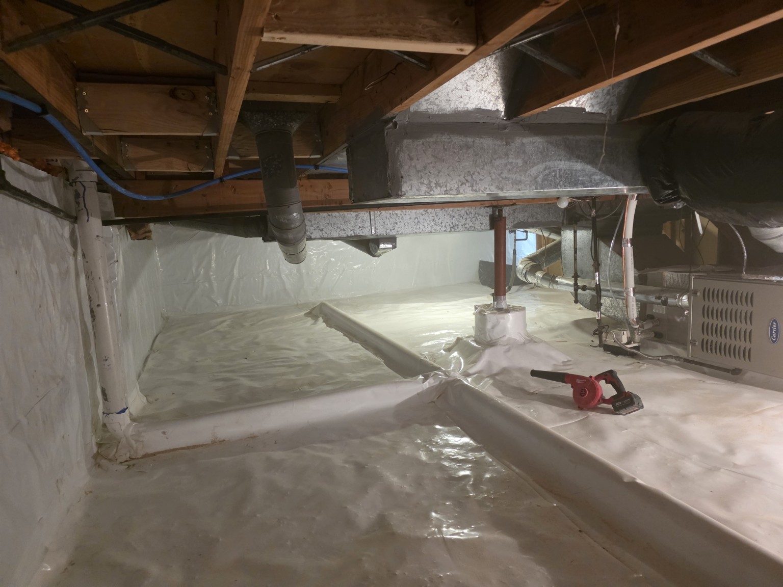 Continuous crawl-space wall and floor moisture barrier